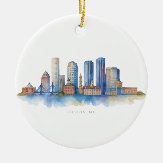 Boston City Skyline | Modernes Boston MA Keramik Ornament (Vorne)