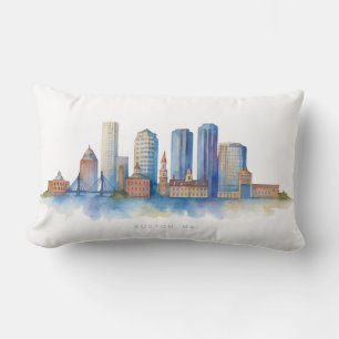 Boston City Skyline   Modernes Boston MA Lendenkissen