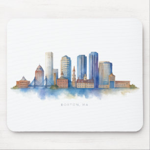 Boston City Skyline   Modernes Boston MA Mousepad