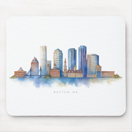 Boston City Skyline | Modernes Boston MA Mousepad (Vorne)