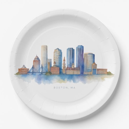 Boston City Skyline | Modernes Boston MA Pappteller (Vorderseite)