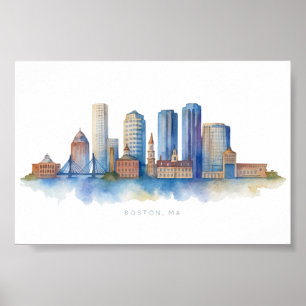 Boston City Skyline   Modernes Boston MA Poster