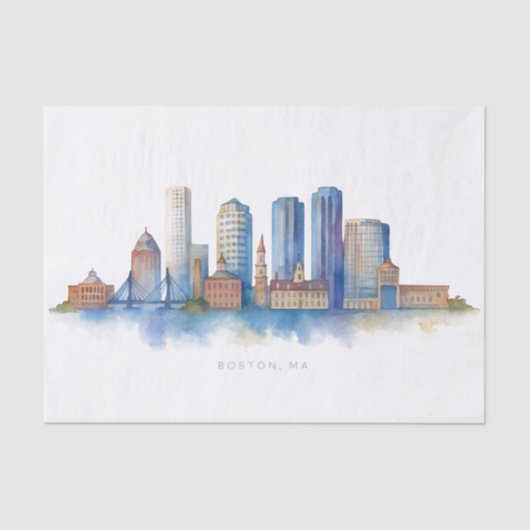 Boston City Skyline | Modernes Boston MA Seidenpapier (Vorderseite)