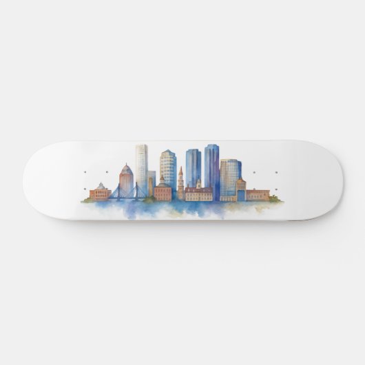 Boston City Skyline | Modernes Boston MA Skateboard (Horizontal)