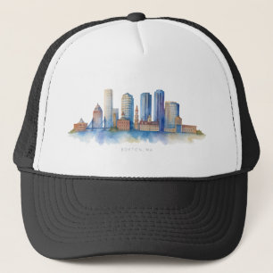 Boston City Skyline Modernes Boston MA Truckerkappe