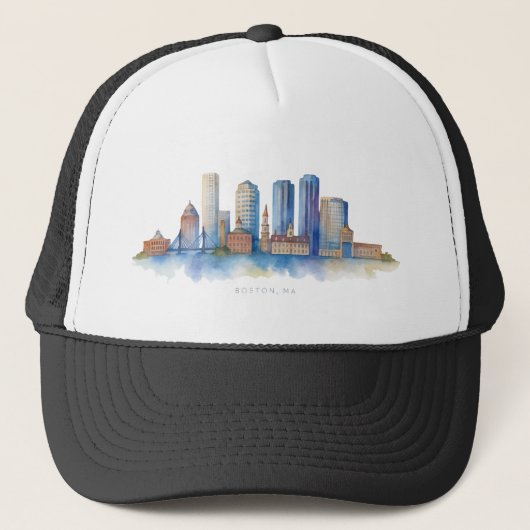 Boston City Skyline | Modernes Boston MA Truckerkappe (Vorderseite)