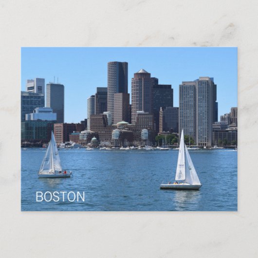 Boston City Skyline Segelboote Hafen Reisen Postkarte (Vorderseite)