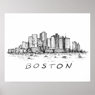 Boston Cityscape Ink Zeichne Poster