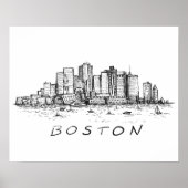 Boston Cityscape Ink Zeichnend Poster (Vorne)