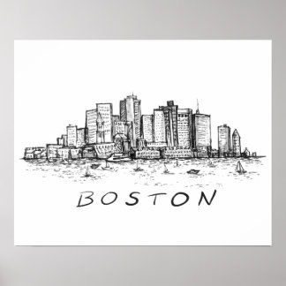 Boston Cityscape Ink Zeichnend Poster