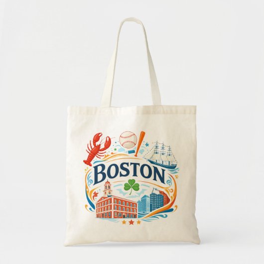 Boston Coastal Travel Illustration Tragetasche (Vorne)
