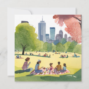 Boston Common Picknick Sommer-Aquarellmalerei Dankeskarte