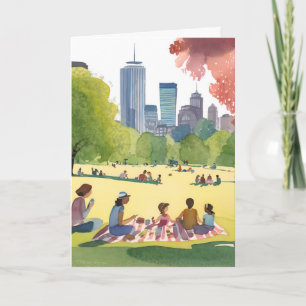 Boston Common Picknick Sommer-Aquarellmalerei Karte