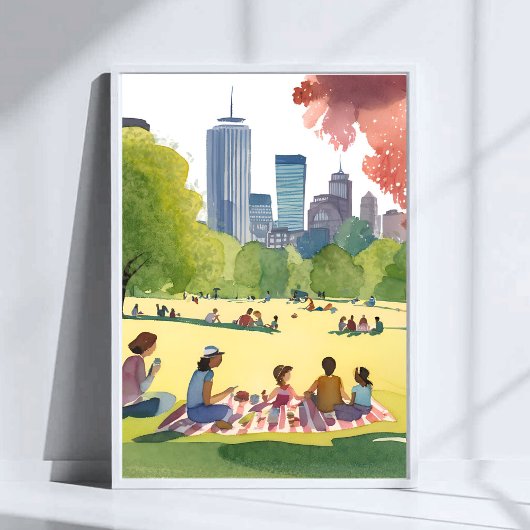Boston Common Picknick | Sommer-Aquarellmalerei Poster
