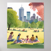 Boston Common Picknick | Sommer-Aquarellmalerei Poster (Vorne)