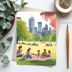 Boston Common Picknick   Sommer-Aquarellmalerei Postkarte