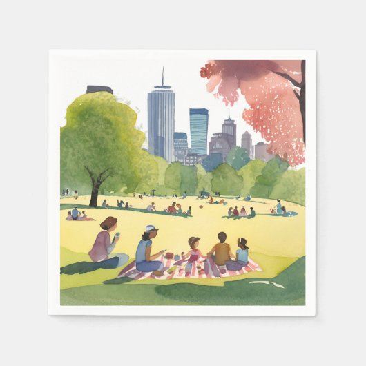 Boston Common Picknick | Sommer-Aquarellmalerei Serviette (Vorderseite)