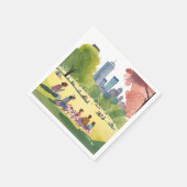 Boston Common Picknick | Sommer-Aquarellmalerei Serviette (Ecke)