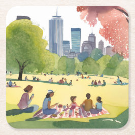 Boston Common Picnic | Summer Watercolor Painting Rechteckiger Pappuntersetzer
