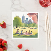 Boston Common Picnic | Summer Watercolor Painting Serviette (Beispiel)
