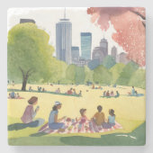 Boston Common Picnic | Summer Watercolor Painting Steinuntersetzer (Vorderseite)