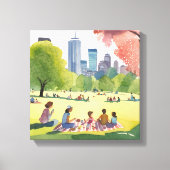 Boston Common Picnic | Wasserfarbenmalerei im Somm Leinwanddruck (Vorderseite)