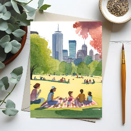 Boston Common Picnic | Wasserfarbenmalerei im Somm Postkarte