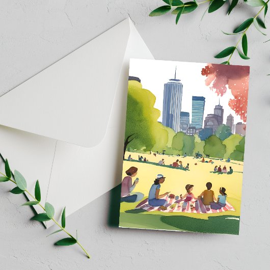 Boston Common Picnic | Wasserfarbenmalerei im Somm Postkarte