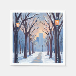 Boston Common Winter Schneefall Aquarell Serviette