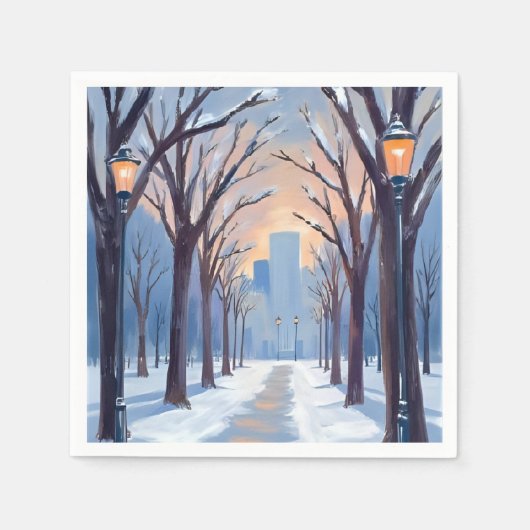 Boston Common Winter Schneefall Aquarell Serviette (Vorderseite)