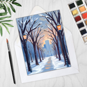 Boston Common Winter Schneefall Aquarellkarte