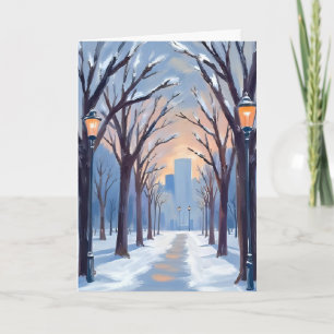 Boston Common Winter Schneefall Aquarellkarte Karte