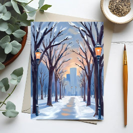 Boston Common Winter Snowfall Wasserfarbe Postkarte