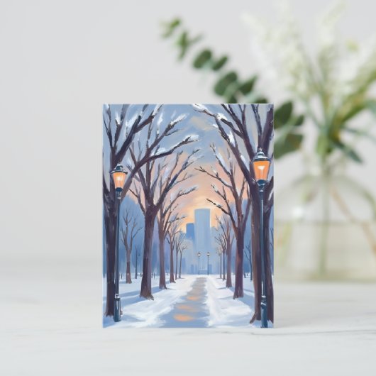 Boston Common Winter Snowfall Wasserfarbe Postkarte (Stehend Vorderseite)