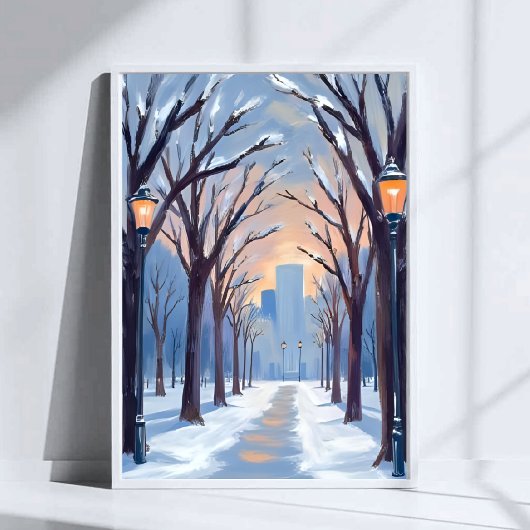 Boston Common Winter Snowfall Watercolor Poster