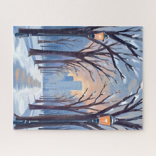 Boston Common Winter Snowfall Watercolor Puzzle (Horizontal)