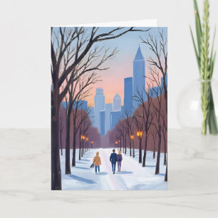 Boston Common Winter-Wasserfarbenmalerei Karte