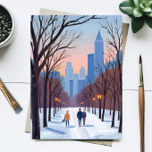 Boston Common Winter-Wasserfarbenmalerei-Karte