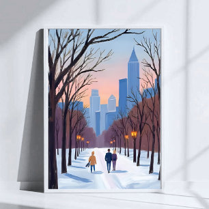 Boston Common Winter-Wasserfarbenmalerei Poster