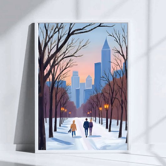 Boston Common Winter-Wasserfarbenmalerei Poster