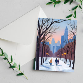 Boston Common Winter Watercolor Painting Card