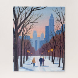 Boston Common Winter Watercolor Painting Puzzle