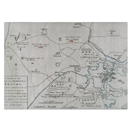 BOSTON-CONCORD KARTE, 1775 SCHNEIDEBRETT (Vorderseite)