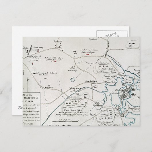 BOSTON-CONCORD MAP, 1775 POSTKARTE (Vorne/Hinten)