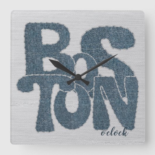 Boston Denim Letter Quadratische Wanduhr (Vorderseite)