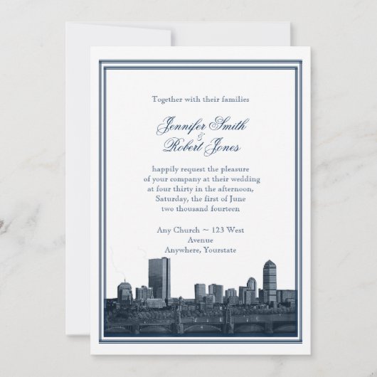 Boston Destination Navy Hochzeitseinladung Einladung (Vorderseite)