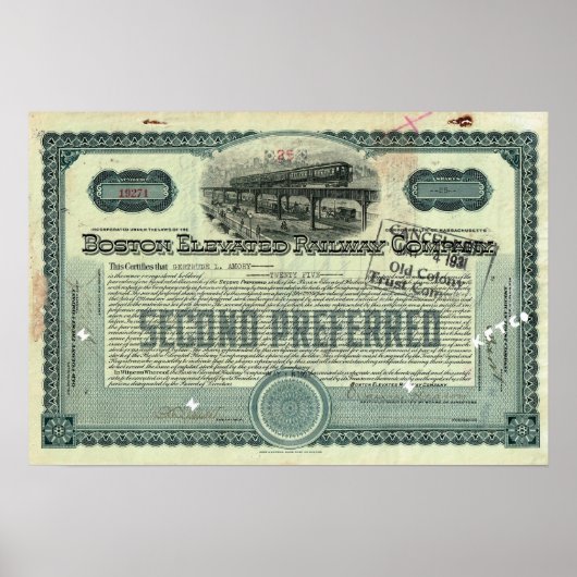 Boston Elevated Railway Co Stock Certificate Poster (Vorne)
