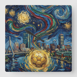 Boston Football Art 2026 Skyline Stadium Design Quadratische Wanduhr