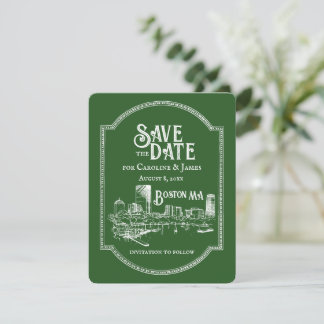 Boston Forest Green Save the Date Mitteilungskarte