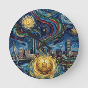 Boston Fußball Kunst 2026 Skyline Stadion Design Runde Wanduhr